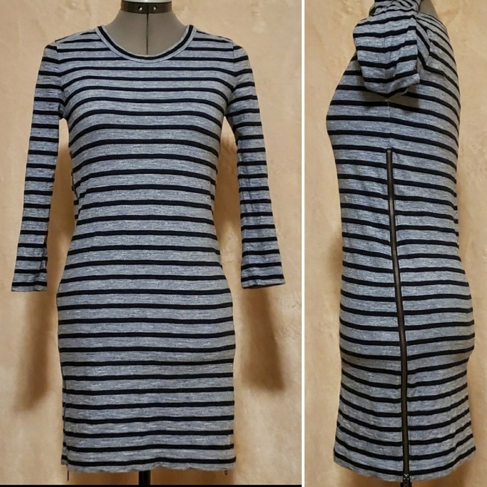 J. Crew Striped Side-Zip 3/4 Sleeve Dress